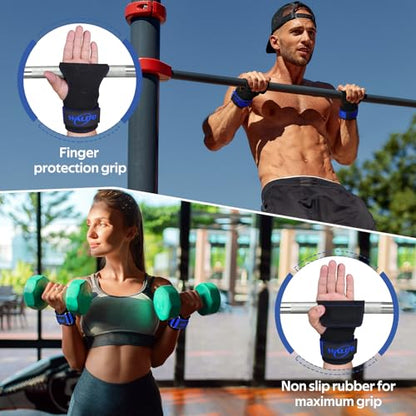 Weight Lifting Wrist Strap，Double Layer Leather Wrist Wraps with Neoprene Padding for Weightlifting & Deadlifts – Adjustable Gym Straps for Men & Women - color: Blue