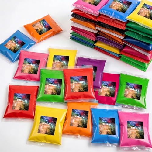 ARELUX Holi Powder Color Run Powder Bulk, 48 Pack 2.8oz/80g Each Natural Assorted Color Rangoli Powder, Washable Chalk Powder Paint for Color War, Rangoli, Fun Run, Party & Festival - color: Color