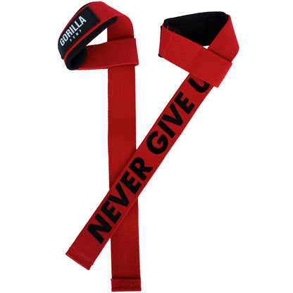 Pair of Deluxe Straps for Weights, Dumbbells, Gym and Crossfit with Non-Slip Grip and Durable Never Give Up Design - color: Red