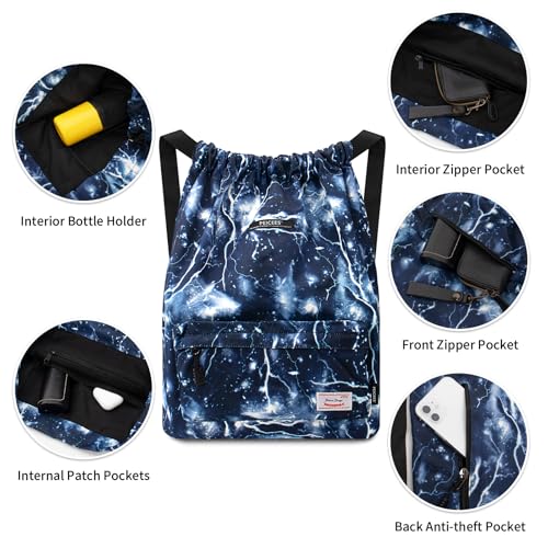 Peicees Waterproof Drawstring Sport Bag Lightweight Sackpack Backpack for Men and Women | Waterproof - color: X_lightning