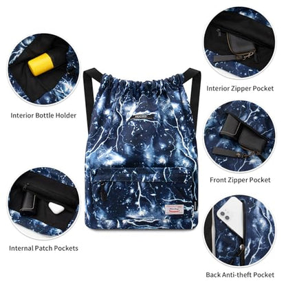 Peicees Waterproof Drawstring Sport Bag Lightweight Sackpack Backpack for Men and Women | Waterproof - color: X_lightning