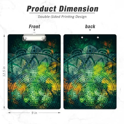 Rimilak Wood Clipboard, 8.5x11 Hardboard Clip Board, Green Mandala | Fun Design, Cute Custom Pattern, 9 x 12.5 in Letter Size for Classroom, Teachers, Kid, Woman, School & Office Supply - color: Green Mandala