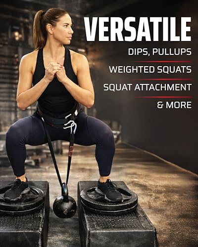 THEFITGUY Original Dip Belt with Strap for Dips, Pull-Ups, Squat Attachment | Secure hook-and-loop closure, structured back support, 45-degree D-rings, 40in strap, 2 hooks, up to 250lb