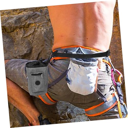 Generic Gray Climbing Chalk Bag with Zippered Pocket Slip Oxford Cloth Chalk Pouch for Rock Climbing Bouldering Hiking and Gym Workouts Grip Enhancer for Indoor and Outdoor Sports
