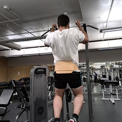 Leather Dip Belt | 30" Steel Chain, Padded Lumbar Support, For Powerlifting, For Weightlifting - color: Tan