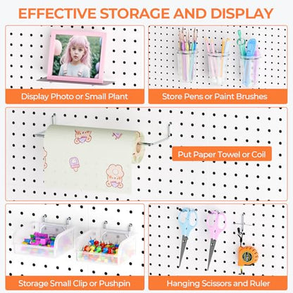 INCLY 90PCS Metal Peg Board Kit with 1/4" Pegboard Accessories | 6 Pack Panels, Bins, Cups and Peg Board Hooks, Paper Towel Holder, Pegboard Wall Organizer, For Craft Room, Office, Sewing - size: 90 PCS