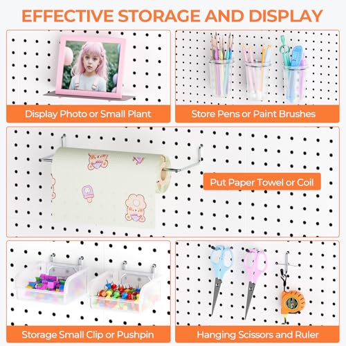 INCLY 70PCS Metal Peg Board Kit with 1/4" Pegboard Accessories | 4 Pack Panels, Bins, Cups and Peg Board Hooks, Paper Towel Holder, Pegboard Wall Organizer, For Craft Room, Office, Sewing - size: 70 PCS
