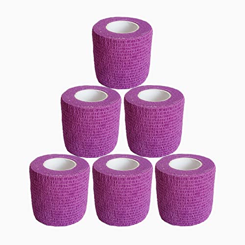 Baisunt 6 Pack 2 Inches Cohesive Bandage Self Adhesive Wrap Elastic Self Adherent Vet Wrap Breathable Self Stick Tape for Wrist, Ankle, Sports, Tatoo Wrap(5 Yards, Purple) - color: Purple, size: 2 Inch