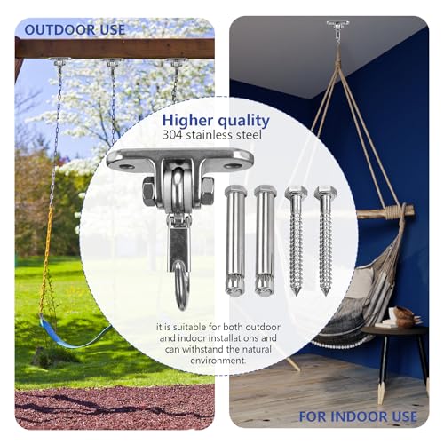 Heavy Duty Swing Hanger Stainless Steel 180° Smooth Operation Screws Bolts, Playground Porch Swing Set Trapeze Wooden Sets Indoor Outdoor - size: 3.9"