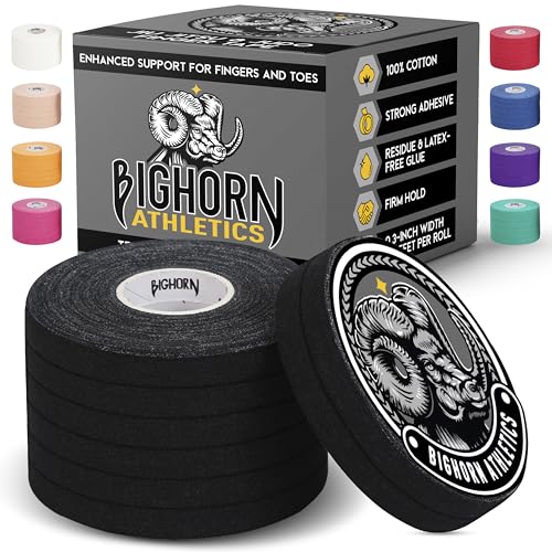 Bighorn Athletics Finger Tape, 0.3-Inch × 45-Feet, 8 Rolls, Black | For Jiu Jitsu, Rock Climbing, Volleyball, Football, Hands, Toes, Sports & Injuries | Residue-Free - color: Black, size: 0.3-Inch