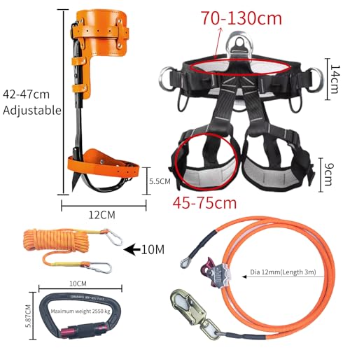 Tree Climbing Gear, Tree Climbing Spikes， with Adjustable Climbing Straps and Steel Core Flip Line Arborist Equipment for Climbers, Hunting, Fruit Picking Tree Climbing Equipment - size: Tree Climbing Kit Orange B
