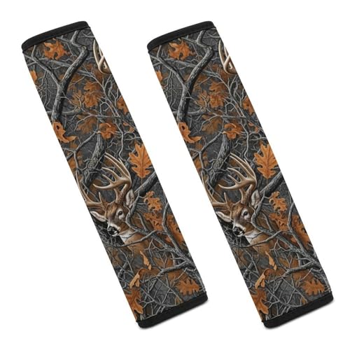 2PCS Realistic Deer Tree Camo Car Seat Straps Shoulder Pads Universal Soft and Comfortable Seat Belt Covers Cushion for Child, All Vehicles, Shock Absorption - color: Pattern 898