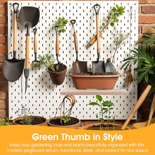 Lemecima 2 Pcs Pegboard Shelves, Solid Wood Wall Shelf with Hooks, Compatible with Skadis Pegboard, Organizer Accessories for Home & Office