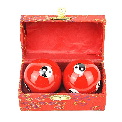 2 Pcs Baoding Balls, Chinese Health Exercise Stress Balls, Meditation Massage Handball with Box, Hand Exercise Ball for Hand Remedy and Stress Relief(Color:Red Taichi) - color: Red Taichi