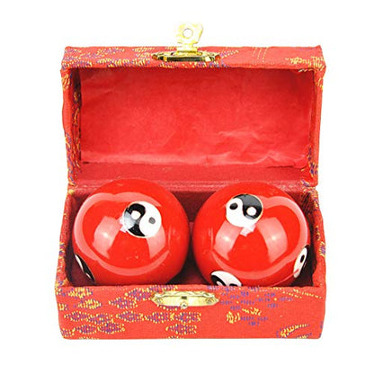 2 Pcs Baoding Balls, Chinese Health Exercise Stress Balls, Meditation Massage Handball with Box, Hand Exercise Ball for Hand Remedy and Stress Relief(Color:Red Taichi) - color: Red Taichi
