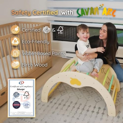 Savan'Arc Wooden Climbing Arch, 6-in-1 Pikler Montessori Rocker & Cushion | Wooden Pikler climbing arch for babies & toddlers 1-3 years - 6-in-1 rocker, tunnel with cushion Montessori gym