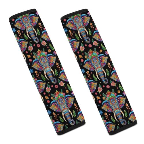 2 Piece Soft Padded Car Seat Belt Pad for Elderly Support, Stroller Pushchair High Chair, Elephant Wild Life Flowers Shoulder Harness Cover, Shock Absorption - color: Pattern 227