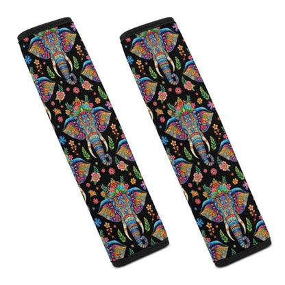 2 Piece Soft Padded Car Seat Belt Pad for Elderly Support, Stroller Pushchair High Chair, Elephant Wild Life Flowers Shoulder Harness Cover, Shock Absorption - color: Pattern 227