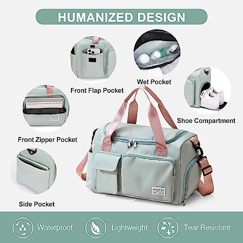 Small Gym Bag for Women, Travel Duffle Bag Carry On Weekender Bag with Shoe Compartment - color: 09#Army Green, style: Gym Bag&toiletry Bag