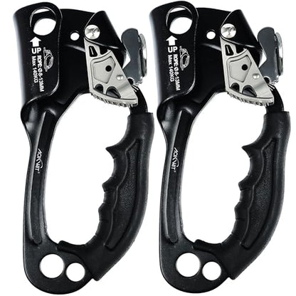 UIAA & CE Certified Rope Ascender Aluminum Alloy Rock Climbing Gear Strong Rigging Rappelling Equipment for Rock Tree Climbing Arborist Rescue Mountaineering Caving - color: Right Hand Black 2