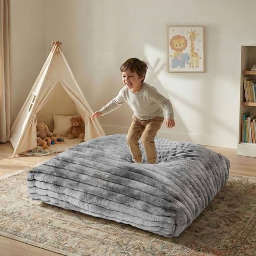 Matini Home Large Crash Pad - High-Density Foam Floor Landing Mat with Washable Cover, Professional Gymnastics Training Equipment for Impact Support, Jumping and Lounging - Grey White, 48" X 48" - color: Grey White, size: 48" X 48"