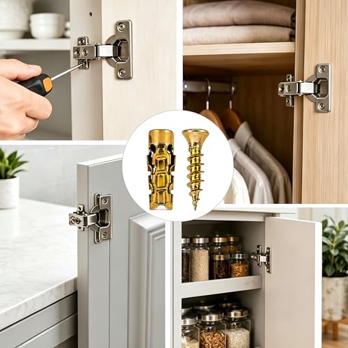 6×14mm Short Expansion Screw Set for Cabinet Hinge Repair & Stripped Thread Restoration, New Secure Fastening for Cabinet Door, Concrete Wall, Hollow-Wall, Hinge Hole Repair (30)