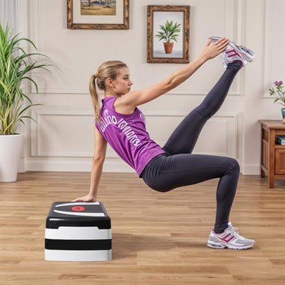 HomGarden Adjustable Workout Aerobic Stepper in Fitness & Exercise Step Platform Trainer Stepper w/Risers Adjust 4"-6''-8'' - color: Black/Gray