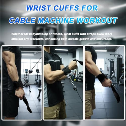Weight Lifting Straps with Cuffed Sliding Dual D-Rings – Wrist Cuffs for Gym Cable Workout, Strength & Support - size: size L