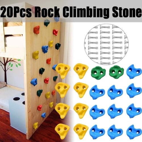 JEOZBM 20 Rock Climbing Holds, Rock Wall Climbing Kit with with Mounting Hardware, Plastic Kids Wall Rock Climbing Stone, Children's Sports Equipment Rock