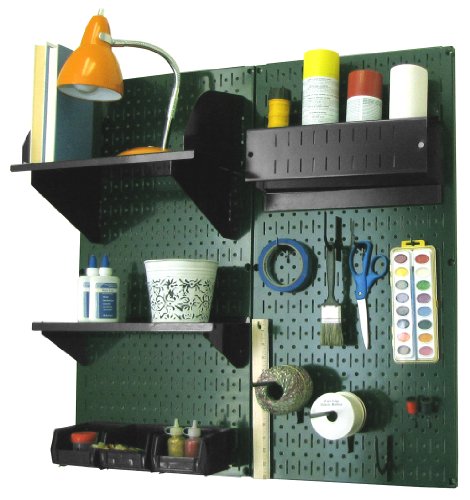 Wall Control Craft & Hobby Pegboard Organizer Storage Kit with Green Pegboard and Black Accessories - color: Green Pegboard Black Accessories