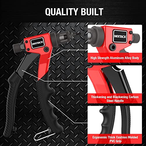 NEXTACK Rivet Nut Tool Kit with Step Drill Bit & 80 Nutserts for Tight Space, 8 Inch Rivnut Tool Set Riveter with 8 Mandrels 6-32 8-32 10-24 1/4-20 M3 M4 M5 M6 in Organized Rugged Carrying Case NT600 - size: 8-inch Single-handed Rivnut Tool Kit/80 Nutsert