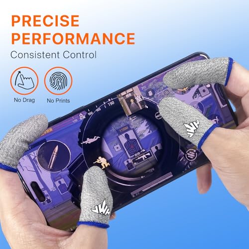 JWH Ultra-Thin Silver Fiber Gaming Finger Sleeves,White Thumb Sleeves Mobile Gaming Cots,6 Pack Gaming Finger Gloves for PUBG,Tightly Woven Wire,Silky and Sweat-Proof,Fundas para Dedos Gamer - color: White silver(6pack)