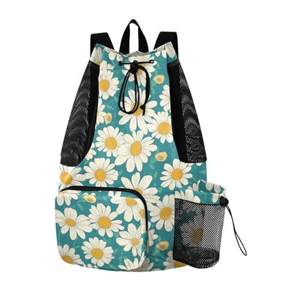 Green Daisy Mens Drawstring Bags Climbing Gym Bag With Pockets Waterproof