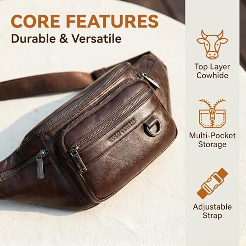 Genuine Leather Waist Pack for Men, Large Belt Bag with Adjustable Strap up to 47.2 Inches (New Coffee) - color: New Coffee