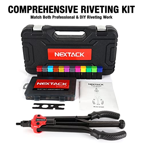 NEXTACK Heavy Duty Rivet Nut Tool Kit, 16" Pro Semi Auto Release Rivnut Nutsert Tool Set - 105pc Threaded Rivet Nuts & 12pc Mandrels | Organized Rugged Case NT800 - size: 16-inch Two-Handed Rivnut Tool Kit/105 Nutserts