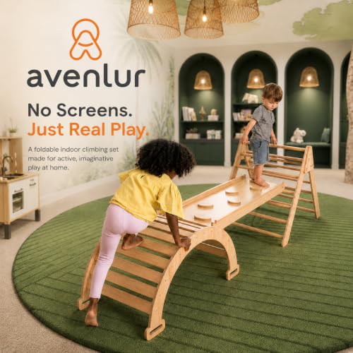 Avenlur 5-in-1 Pikler Triangle Set – Hazel Montessori Indoor Jungle Gym – Climbing Triangle, Waldorf Rocker, Toddler Indoor Climbing Toys, & Slide – Wooden Indoor Playground Playset, Ages 2-7 | Montessori Climbing Set & Indoor Playground: Triangle Ladder,
