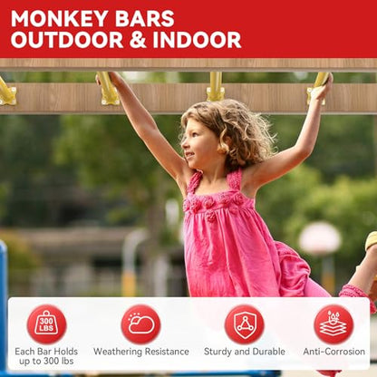16.5 Inch Monkey Bars Kit Monkey Bar Ladder Rungs (Yellow, 12 Pcs) | Indoor Outdoor Metal Monkey Bars for Backyard - color: Yellow
