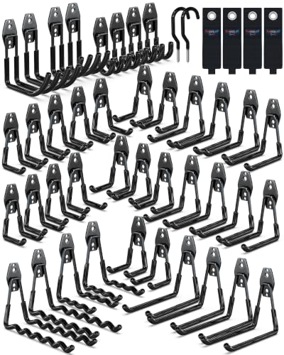 3-H Garage Wall Hooks 46 Pack,Garage Hooks Heavy Duty,Garage Storage Hooks for Hanging and Organizing Garden,Lawn,Yard Tools,Chairs,Ladders,Weed Eater,Shovel,Blower(Black) - color: Black, size: 46