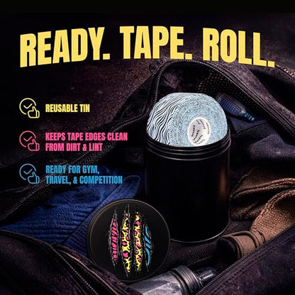 Bighorn Athletics × Adam Wardziński Mat Animal Tape Kit, Neon Jungle Set | Special edition set with 7 rolls of bold printed finger & sports tapes in a tin holder. Residue-free Zinc oxide adhesive. - color: Neon Jungle