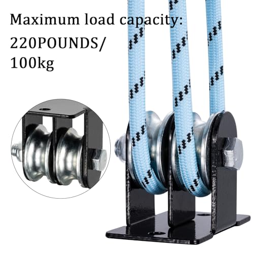 Wall & Ceiling Mount Double Pulleys System with 65Ft Nylon Rope | 1 Pcs Single Pulley & 2 Pcs Double Pulleys,suitable for lifting, DIY loft and many other uses