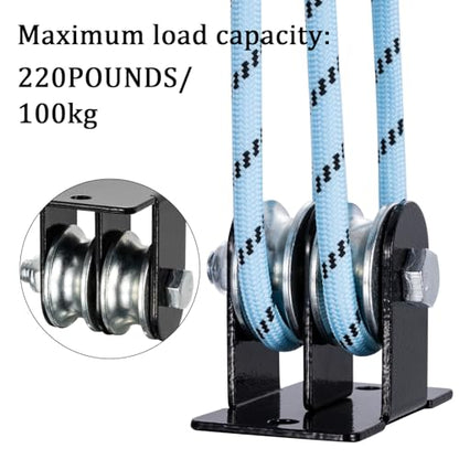 Wall & Ceiling Mount Double Pulleys System with 65Ft Nylon Rope | 1 Pcs Single Pulley & 2 Pcs Double Pulleys,suitable for lifting, DIY loft and many other uses