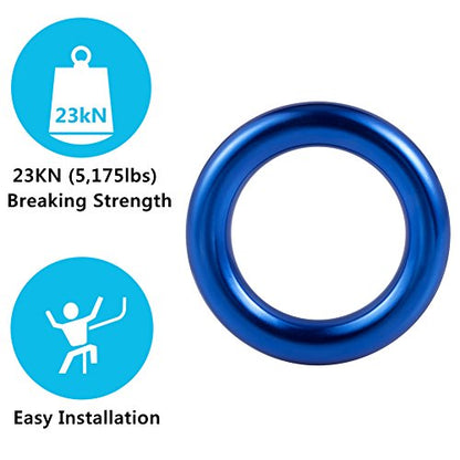 PROND Aluminum Rappel Ring, Climb Perfect Tension Aluminum Alloy O-Ring, 23KN Rappel Rings for Rock Climbing Arborist and Hammock - color: Blue - 1 Pcs/Pack