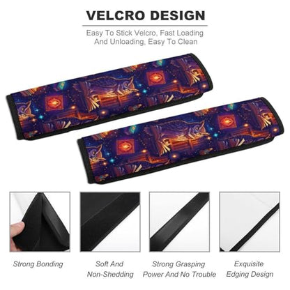 2PCS Soft Padded Car Seat Straps Shoulder Pads for Adult Use, Most Cars, Gothic Owl Reading Witch Book Shoulder Protector, Shock Absorption - color: Pattern 639