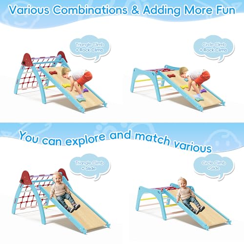 TOLEAD Pikler Triangle Set, Montessori Climbing Set, Climbing Toys for Toddlers 1-3 Inside, Foldable Baby Climbing Wooden Toys for Toddlers 1-6 Years