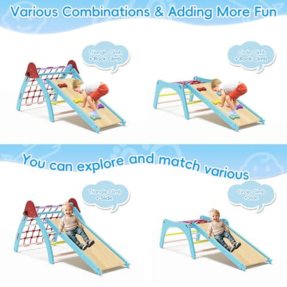TOLEAD Pikler Triangle Set, Montessori Climbing Set, Climbing Toys for Toddlers 1-3 Inside, Foldable Baby Climbing Wooden Toys for Toddlers 1-6 Years