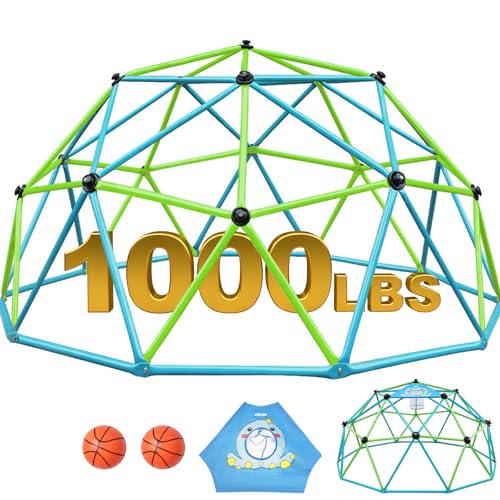 Zupapa 10FT Climbing Dome, Outdoor Jungle Gym for Kids with Climbing Grip - Geometric Dome Climber Supports 1000LBS Outdoor Playset and Easy Assembly Outdoor Play Equipment for Kids (Turquoise, 10FT) - color: Turquoise, size: 10FT with Basketball Net