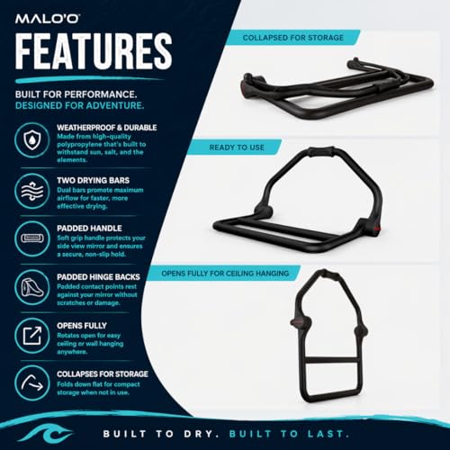 Malo’o Portable DryRack Vehicle Drying Rack for Wetsuits Scuba and Fishing Gear, Foldable Car Drying Rack with Heavy Duty Bars, Padded Wet Suit Hanger - color: Black