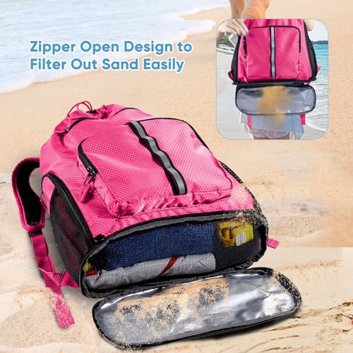 Large Beach Backpack Waterproof Sandproof - Customized Oversized Drawstring Pool Bag with Shoe Compartment for Toiletries, Towels, Gym, Travel - color: Pink, size: Large