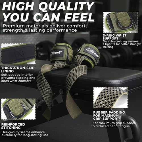 Weight Lifting Straps with Cuffed D Ring,Heavy Duty Thyick Comfortable Lifting Straps, Secure Fit, Enhanced Grip, Straps for Weightlifting & Gym Training - color: Green