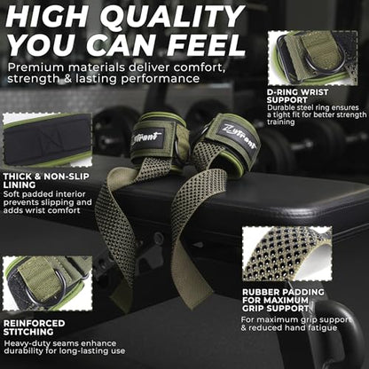 Weight Lifting Straps with Cuffed D Ring,Heavy Duty Thyick Comfortable Lifting Straps, Secure Fit, Enhanced Grip, Straps for Weightlifting & Gym Training - color: Green